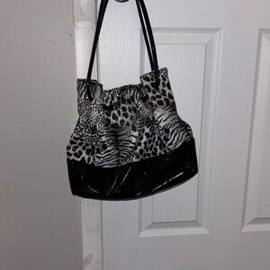 Stylish Black and Gray Animal Print Women's Bag